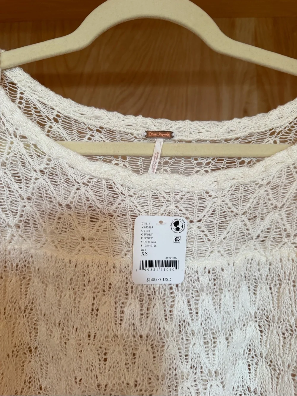 Free People Moonstruck Babydoll Blouse Boho Crochet Knit White Women's Top